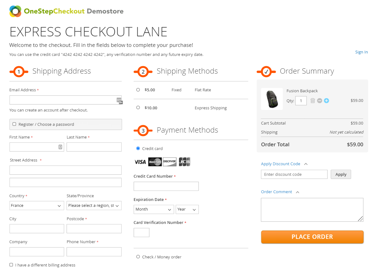 Magento 2 checkout demo OneStepCheckout