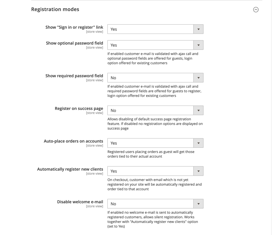 One Step Checkout for Magento 2 Registration mode backend